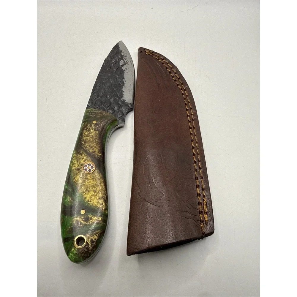 Custom Handmade Fixed Damascus Steel Hunting Camping Fishing Knife w/ Sheath